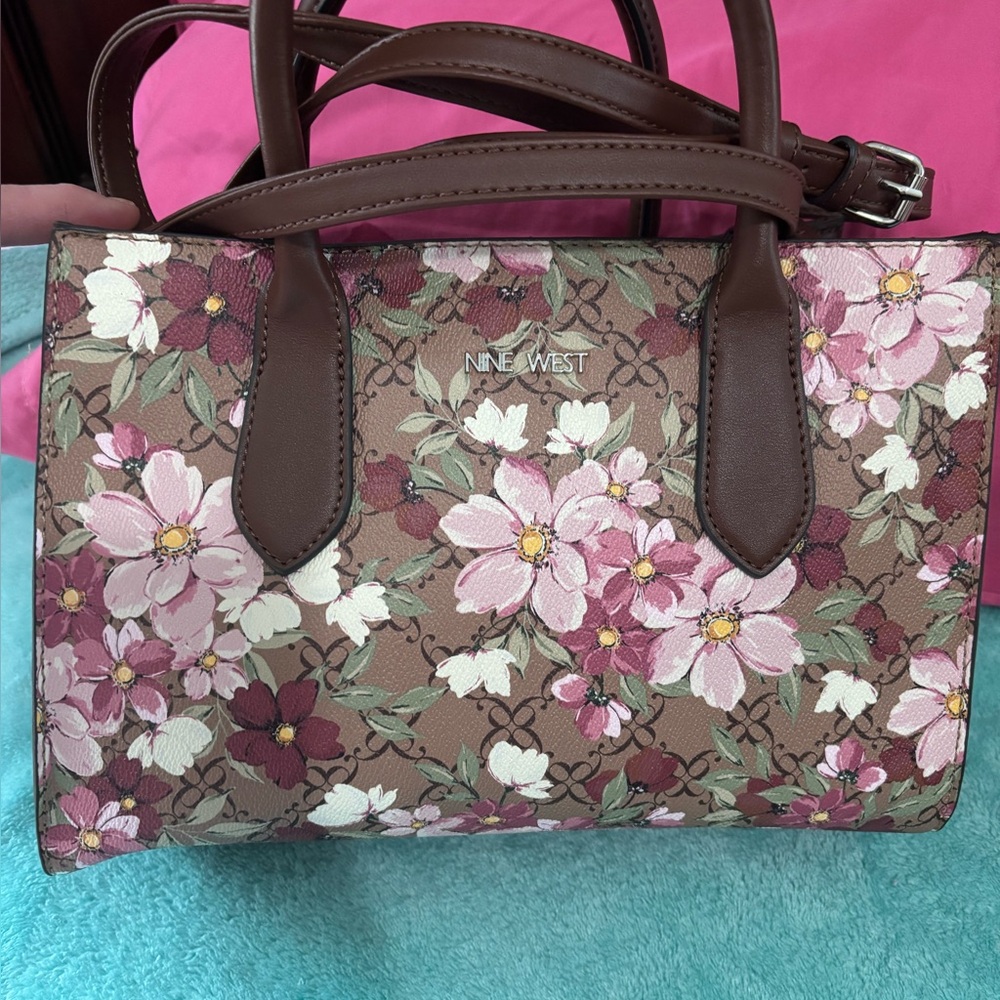 Nine West Pink and Brown Floral Tote
